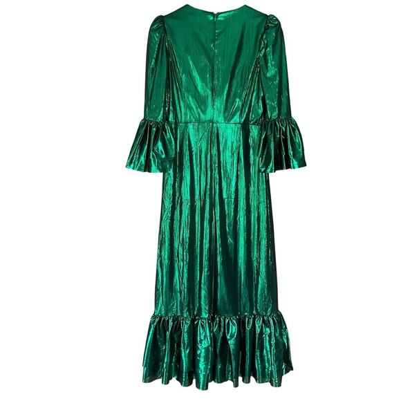 Pomander Place Emerald Crinkle Lurex Lillith Dress Maxi Green Size Small NEW - Picture 7 of 11